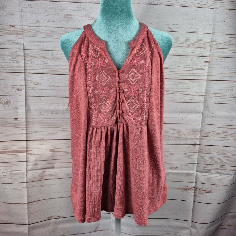 Cable & Gauge Womens XL Sleeveless Pink Cami Top Layer Office Career Embroidered